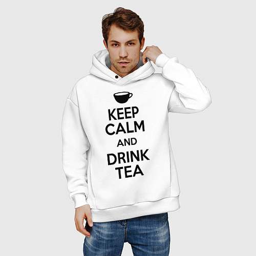 Мужское худи оверсайз Keep Calm & Drink Tea / Белый – фото 3