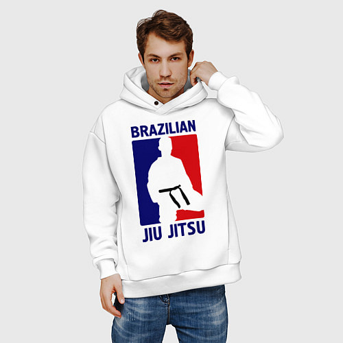 Мужское худи оверсайз Brazilian Jiu jitsu / Белый – фото 3