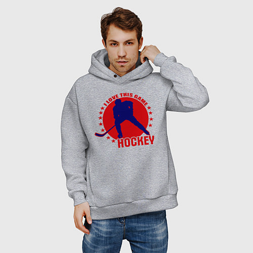 Мужское худи оверсайз I love this Hockey / Меланж – фото 3
