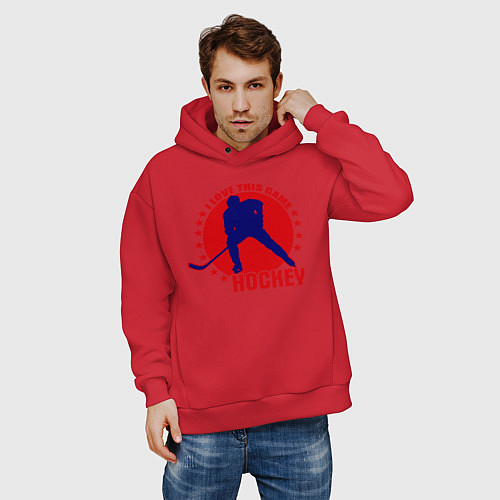 Мужское худи оверсайз I love this Hockey / Красный – фото 3