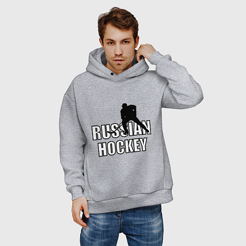Мужское худи оверсайз Russian hockey / Меланж – фото 3