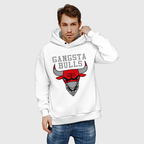 Мужское худи оверсайз Gangsta Bulls / Белый – фото 3