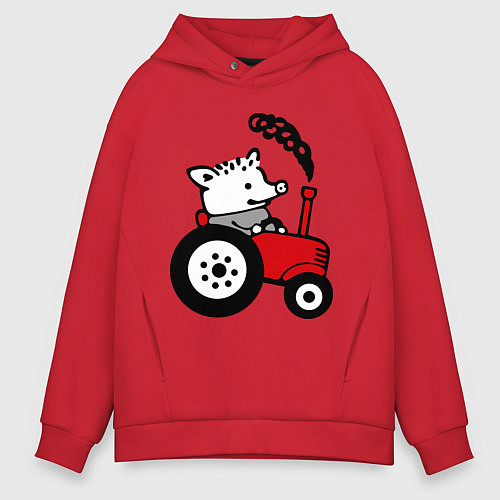 Мужское худи оверсайз Поросенок Петр / Красный – фото 1