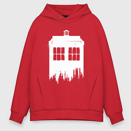 Мужское худи оверсайз Тардис white - Доктор Кто / Красный – фото 1
