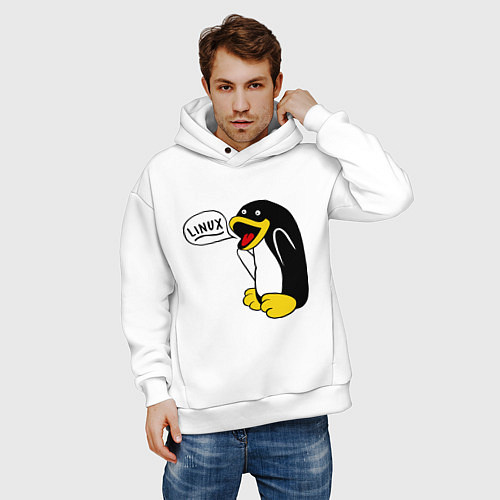 Мужское худи оверсайз Пингвин: Linux / Белый – фото 3