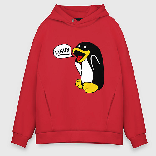 Мужское худи оверсайз Пингвин: Linux / Красный – фото 1
