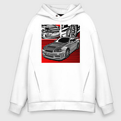 Толстовка оверсайз мужская Nissan R34, цвет: белый