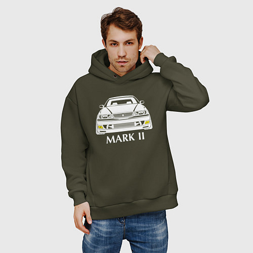 Мужское худи оверсайз Toyota Mark2 JZX100 / Хаки – фото 3