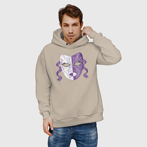 Мужское худи оверсайз Театральная маска / Миндальный – фото 3
