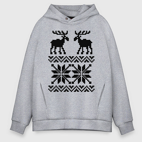Мужское худи оверсайз Узор с оленями / Меланж – фото 1