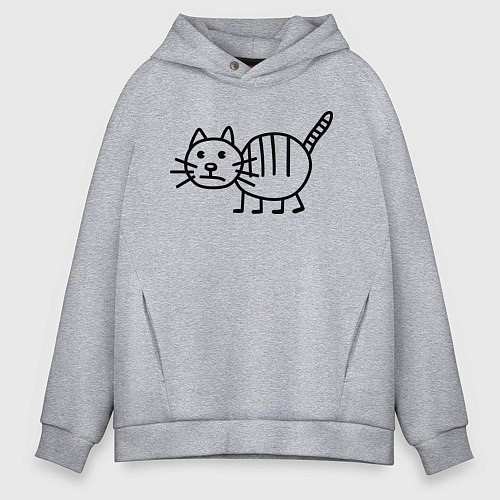 Мужское худи оверсайз Рисунок кота / Меланж – фото 1
