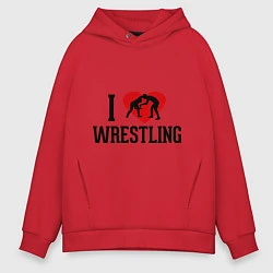 Толстовка оверсайз мужская I love wrestling, цвет: красный