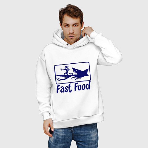 Мужское худи оверсайз Shark fast food / Белый – фото 3