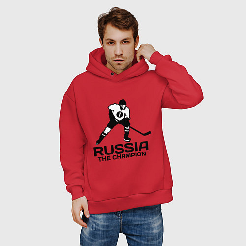 Мужское худи оверсайз Russia: Hockey Champion / Красный – фото 3