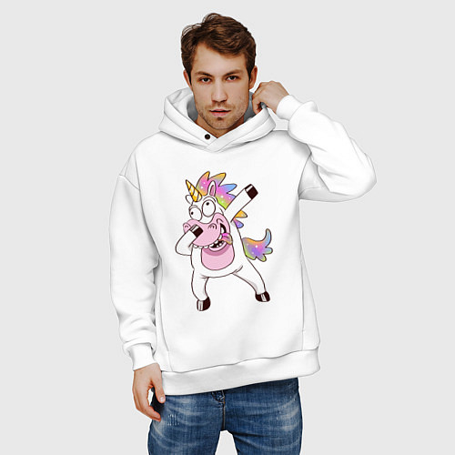 Мужское худи оверсайз Dabbing Unicorn / Белый – фото 3