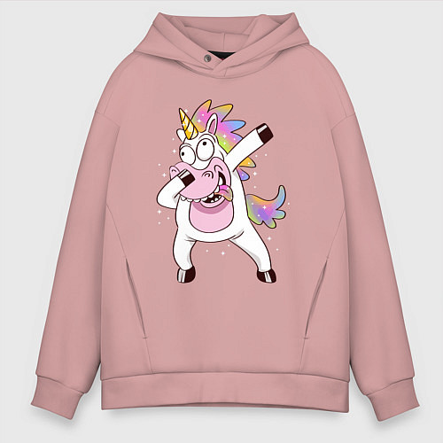 Мужское худи оверсайз Dabbing Unicorn / Пыльно-розовый – фото 1