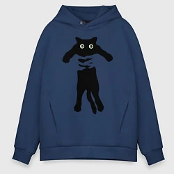 Толстовка оверсайз мужская Черный кот в руках, цвет: тёмно-синий