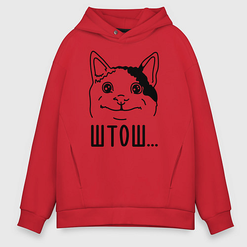 Мужское худи оверсайз Штош Вежливый котик мем / Красный – фото 1