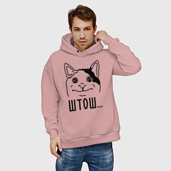 Толстовка оверсайз мужская Штош Вежливый котик мем, цвет: пыльно-розовый — фото 2