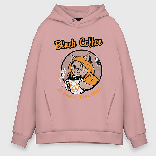 Мужское худи оверсайз Black Coffee Cat / Пыльно-розовый – фото 1