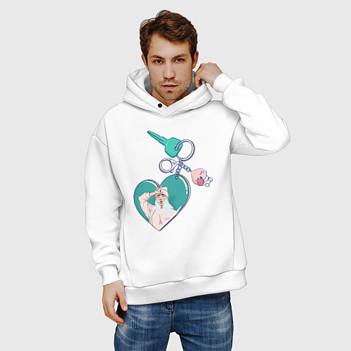 Мужское худи оверсайз БИЛЛИ АЙЛИШ КЛЮЧ ОТ СЕРДЦА / Белый – фото 3