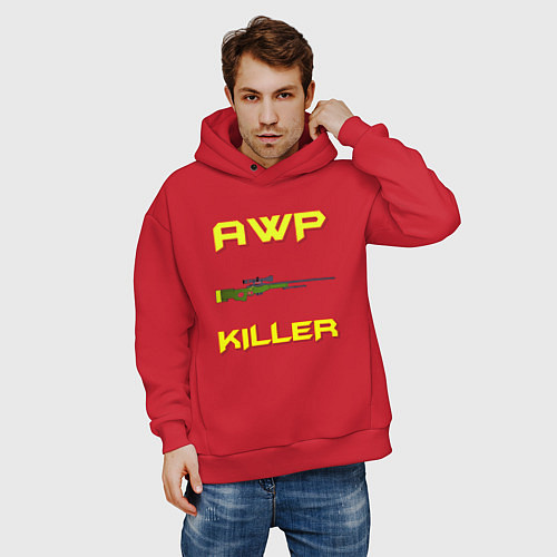 Мужское худи оверсайз AWP killer 2 / Красный – фото 3