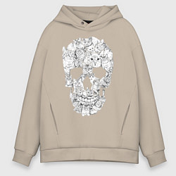 Толстовка оверсайз мужская ЧЕРЕП ИЗ КОТИКОВ, цвет: миндальный