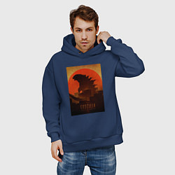 Толстовка оверсайз мужская Godzilla and red sun, цвет: тёмно-синий — фото 2