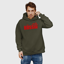 Толстовка оверсайз мужская Russia, цвет: хаки — фото 2