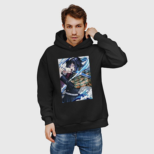 Мужское худи оверсайз KIMETSU NO YAIBA / Черный – фото 3