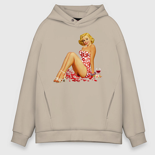 Мужское худи оверсайз Retro PinUp Girl / Миндальный – фото 1