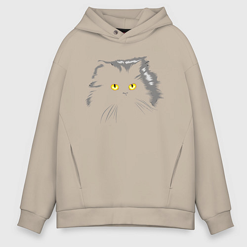 Мужское худи оверсайз Грозовой, кошак пушистый / Миндальный – фото 1