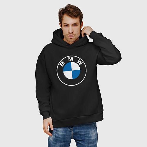 Мужское худи оверсайз BMW LOGO 2020 / Черный – фото 3