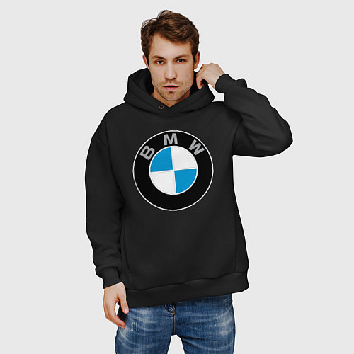 Мужское худи оверсайз BMW / Черный – фото 3