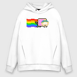 Толстовка оверсайз мужская Картман Nyan Cat, цвет: белый