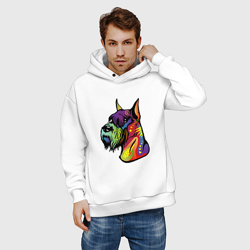 Мужское худи оверсайз Берегись шнауцеров! / Белый – фото 3