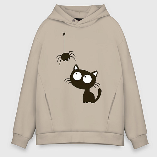 Мужское худи оверсайз Котик и паучек / Миндальный – фото 1