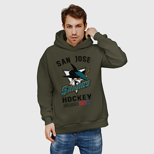Мужское худи оверсайз SAN JOSE SHARKS / Хаки – фото 3