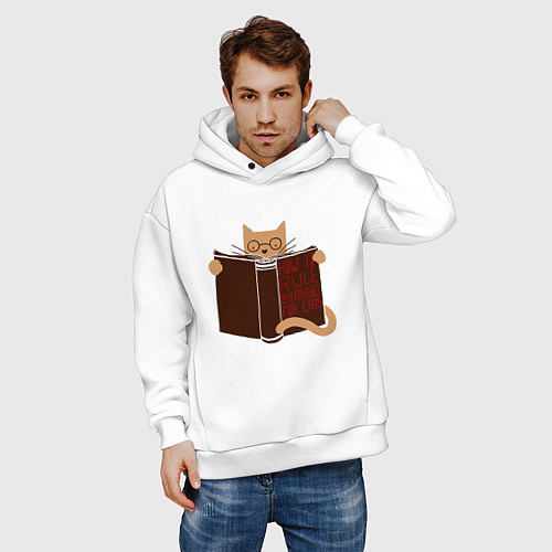Мужское худи оверсайз Интернет для котов / Белый – фото 3