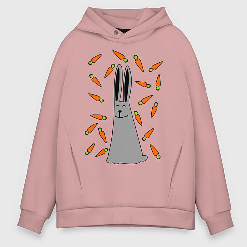 Мужское худи оверсайз Кролик в морковке / Пыльно-розовый – фото 1