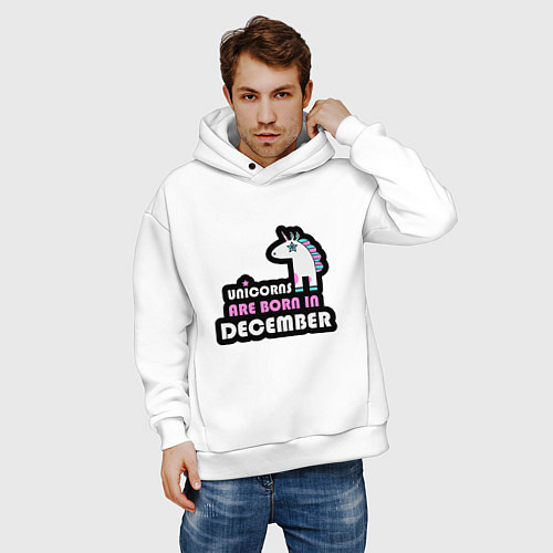 Мужское худи оверсайз Единороги рождаются в декабре / Белый – фото 3
