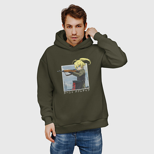 Мужское худи оверсайз Tanya Degurechaff / Хаки – фото 3