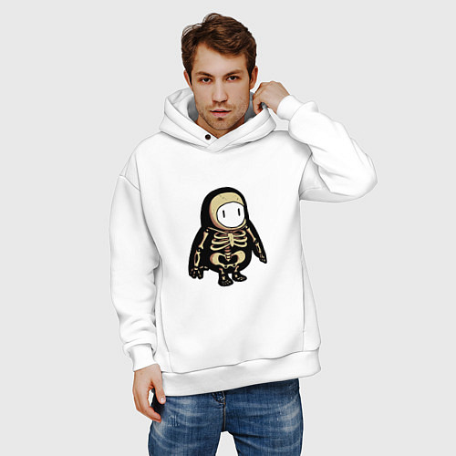 Мужское худи оверсайз Fall guys skeleton / Белый – фото 3