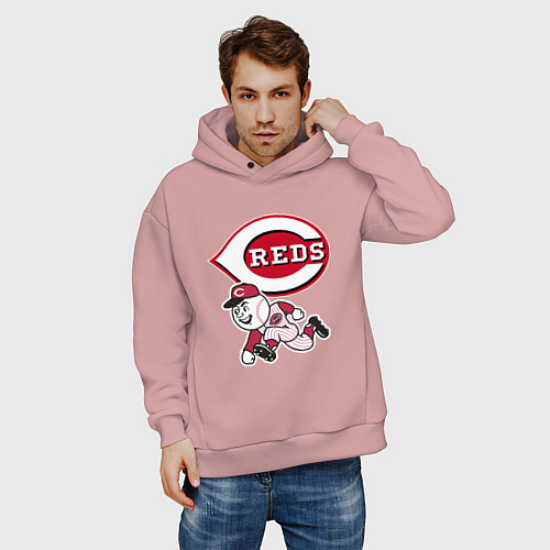 Мужское худи оверсайз Cincinnati reds - baseball team - talisman / Пыльно-розовый – фото 3