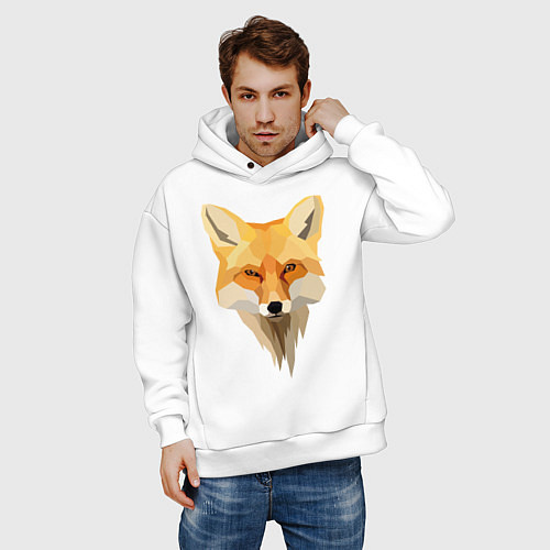 Мужское худи оверсайз Лис арт / Белый – фото 3