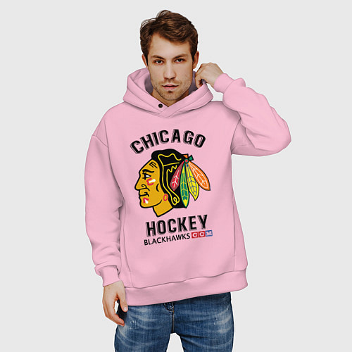 Мужское худи оверсайз CHICAGO BLACKHAWKS NHL / Светло-розовый – фото 3