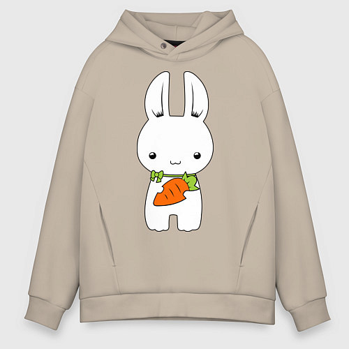 Мужское худи оверсайз Зайчик с морковкой / Миндальный – фото 1