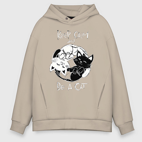 Мужское худи оверсайз Просто будь Котом / Миндальный – фото 1