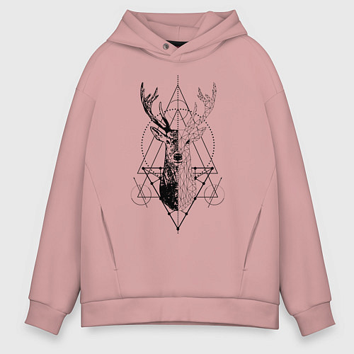 Мужское худи оверсайз Polygonal deer / Пыльно-розовый – фото 1
