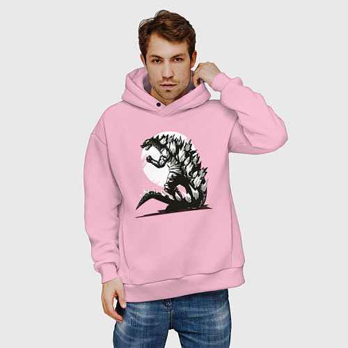 Мужское худи оверсайз Годзилла / Светло-розовый – фото 3